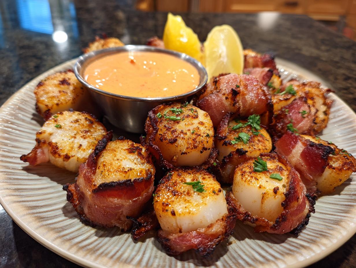 Air Fryer Bacon-Wrapped Scallops with Sriracha Mayo - detail 4