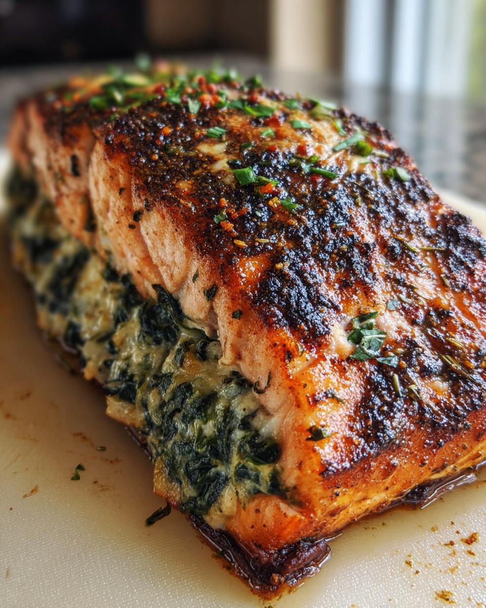 Blackened Salmon Stuffed with Spinach & Parmesan - detail 1