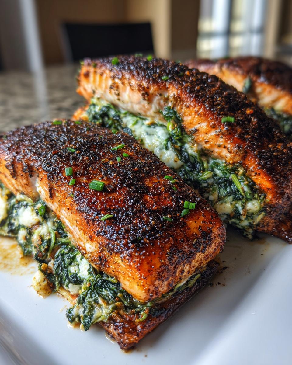 Blackened Salmon Stuffed with Spinach & Parmesan - detail 2