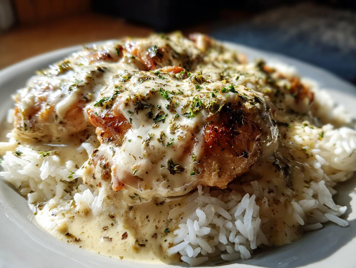 Creamy Smothered Chicken And Rice: 10 Min Prep