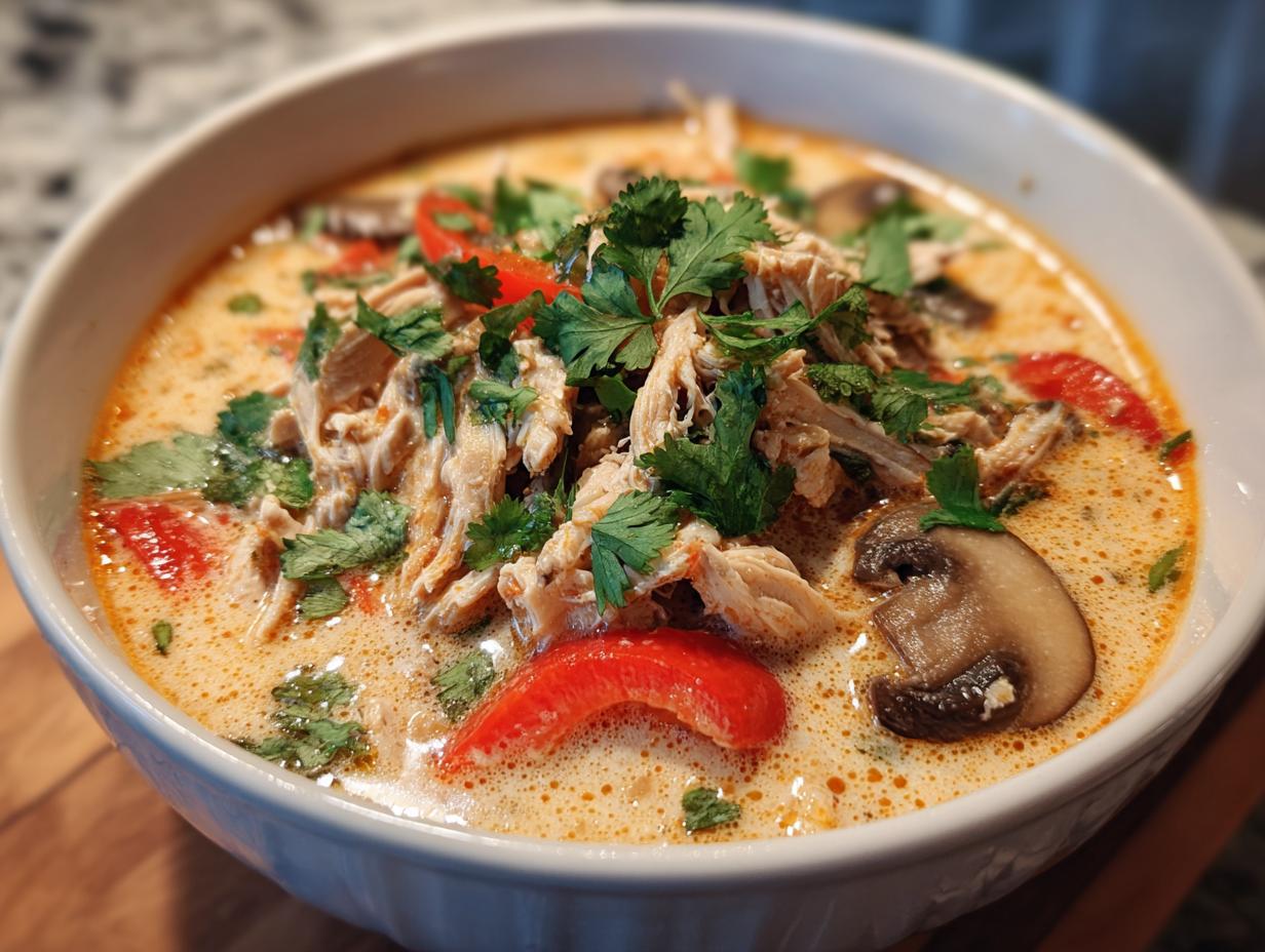 Cozy Crockpot Thai Coconut Chicken Soup: 450 Cal
