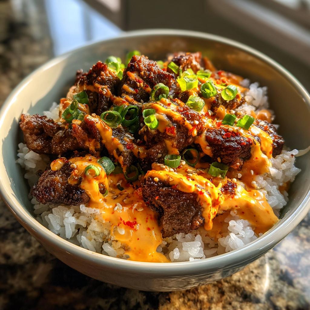 Korean BBQ Steak Rice Bowls with Spicy Cream Sauce - detail 1