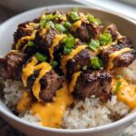 Korean BBQ Steak Rice Bowls with Spicy Cream Sauce