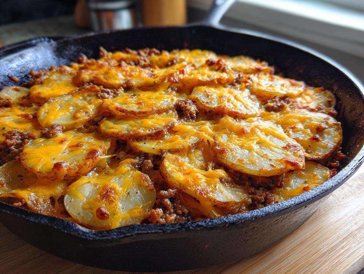 Genialny One-Pan Cheesy Meat & Potato Skillet