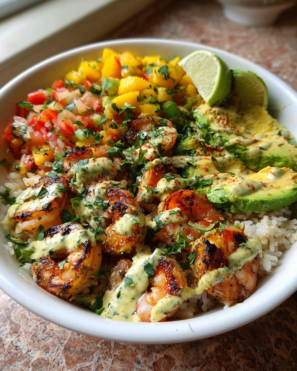 Shrimp and Avocado Bowls with Mango Salsa & Lime-Chili - detail 1