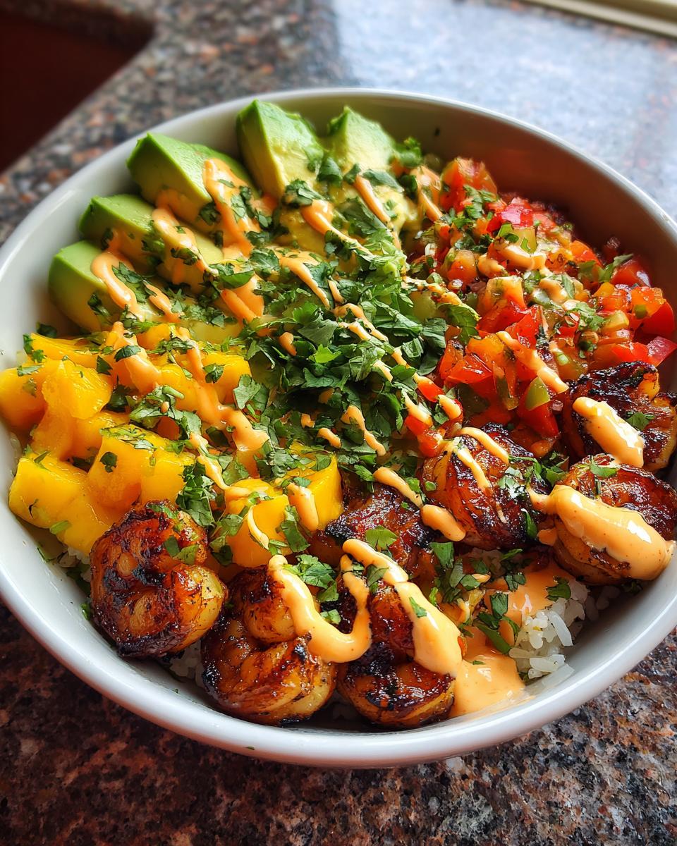 Shrimp and Avocado Bowls with Mango Salsa & Lime-Chili - detail 2