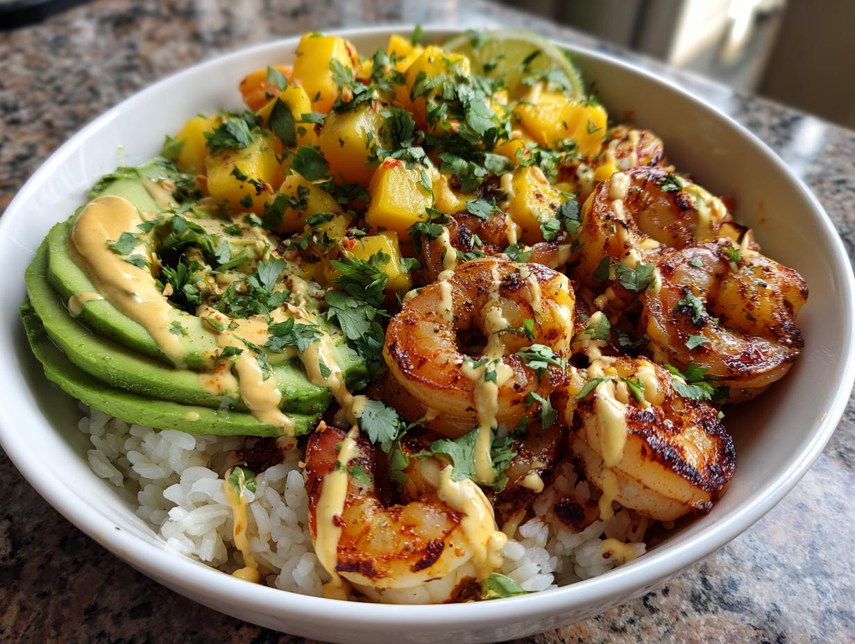 Shrimp and Avocado Bowls with Mango Salsa & Lime-Chili