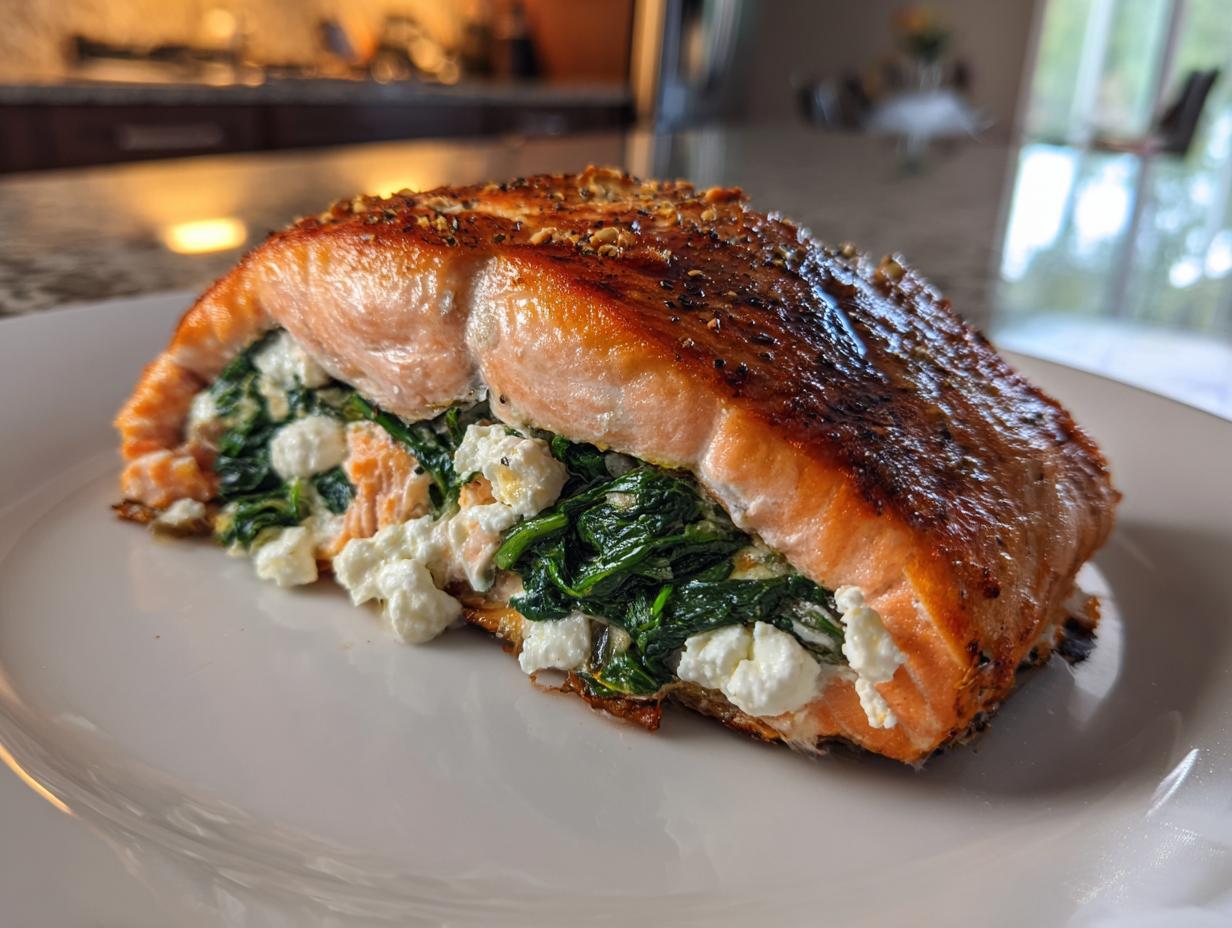 Stuffed Salmon With Spinach & Feta