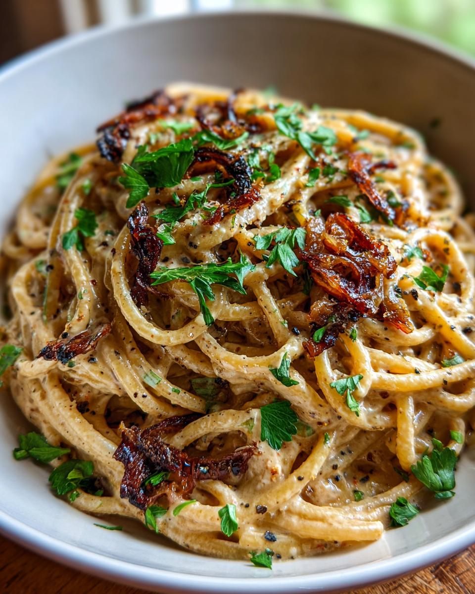 Creamy Vegan Caramelized Onion Pasta - detail 2