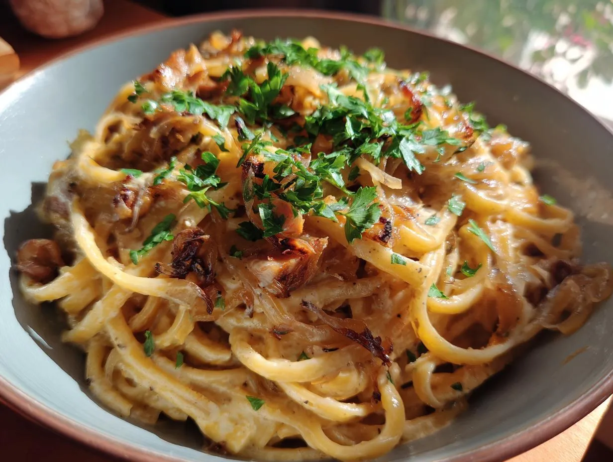 Divine Creamy Vegan Caramelized Onion Pasta
