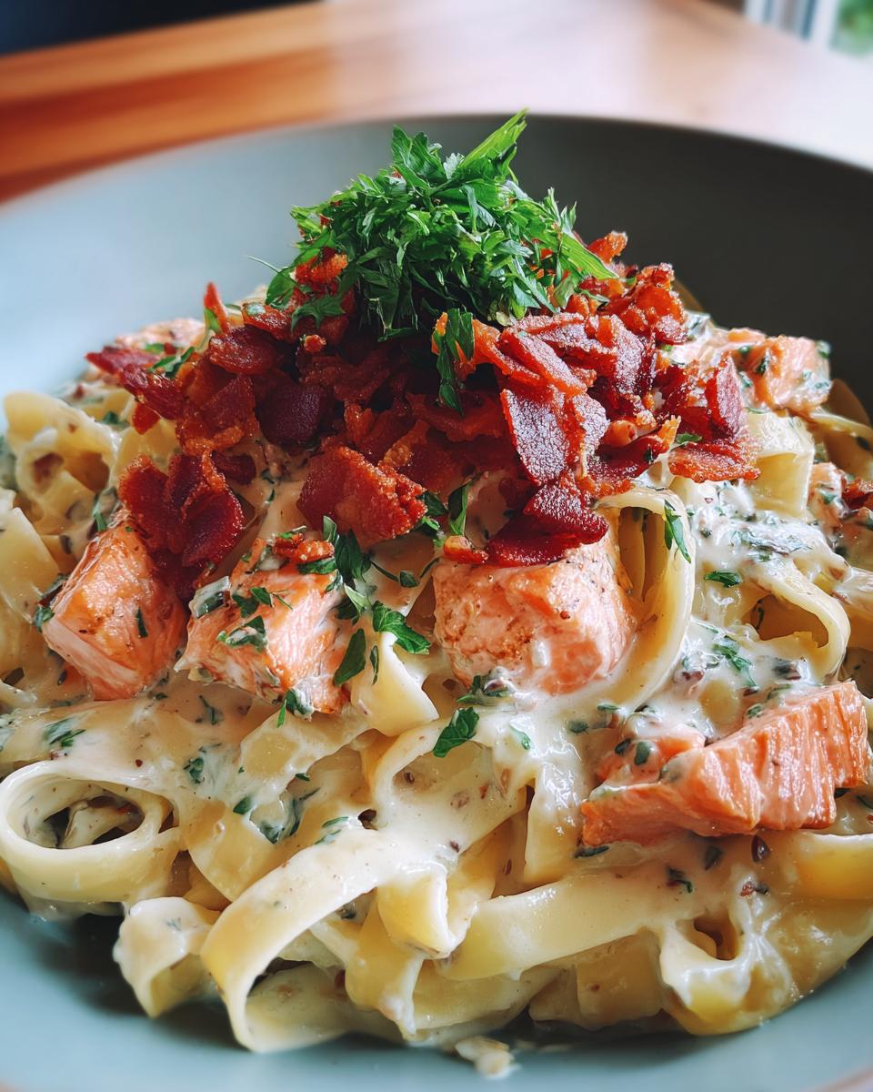 Salmon Fettuccine with Sour Cream Caesar Sauce - detail 3