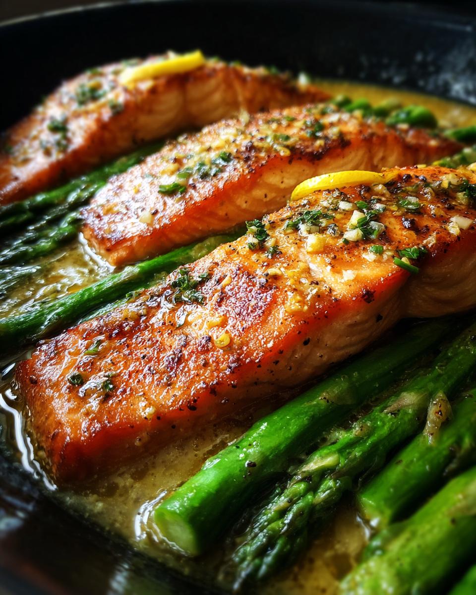 Baked Salmon with Asparagus, Lemon, Garlic and Butter Sauce - detail 1