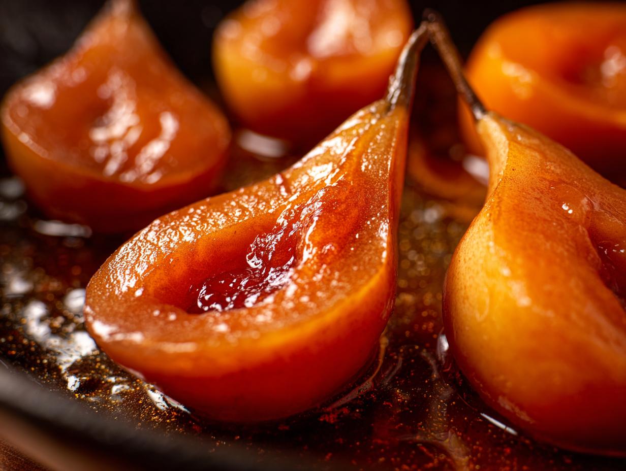 6 Amazing Poached Pears with Apricot Sauce