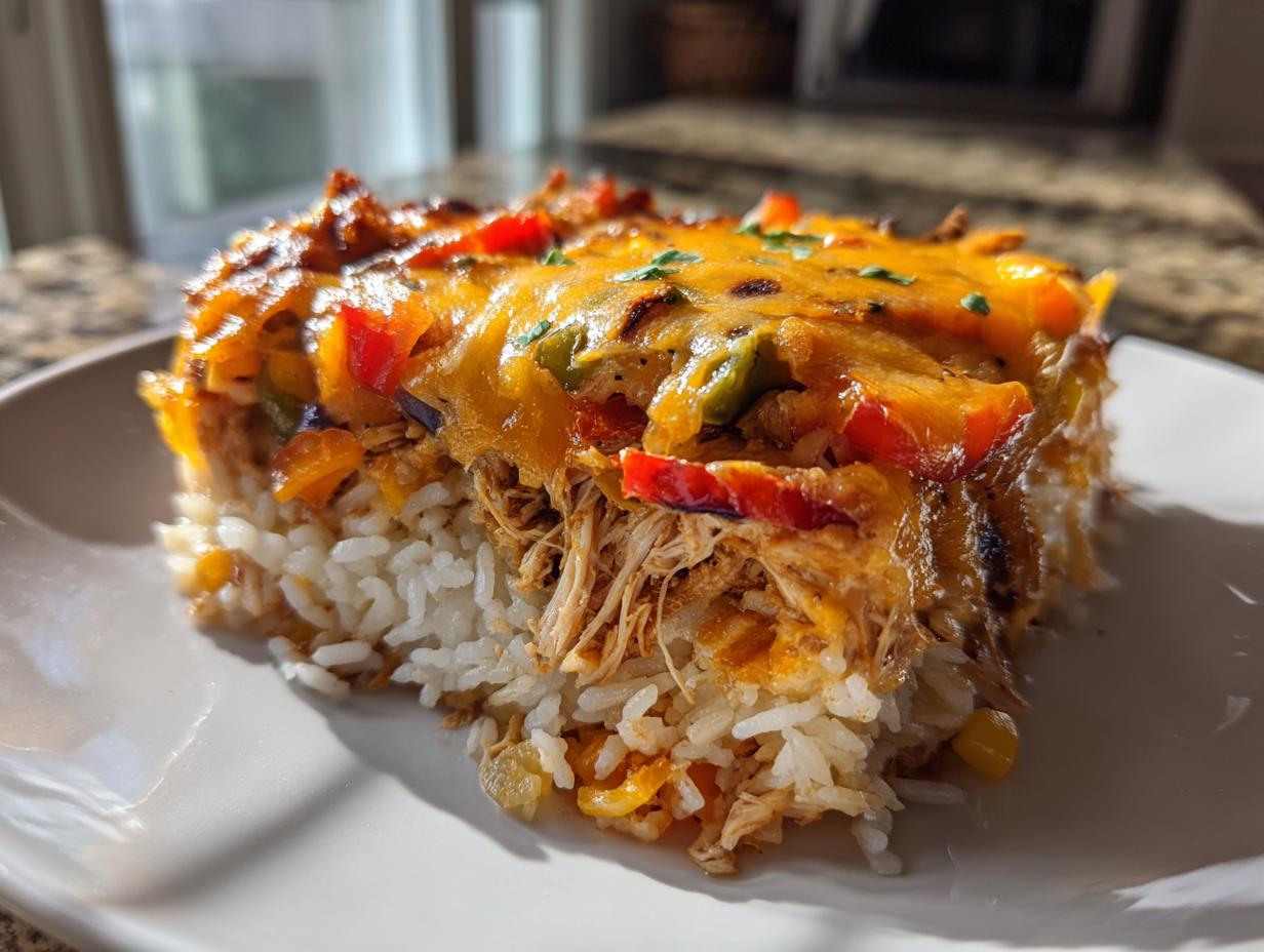 Chicken Fajita Casserole With Rice (Mama’s on a Budget)