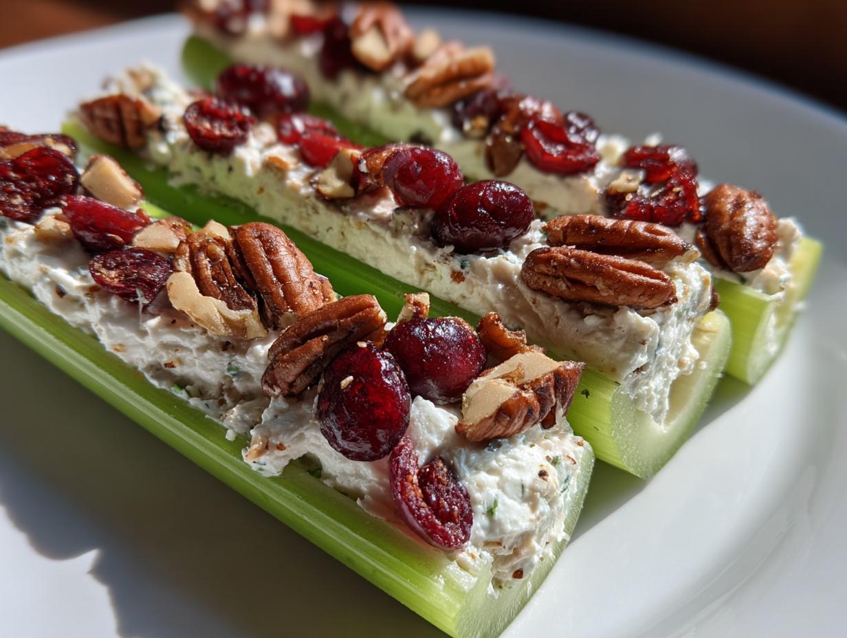 Cranberry Pecan Cream Cheese Stuffed Celery