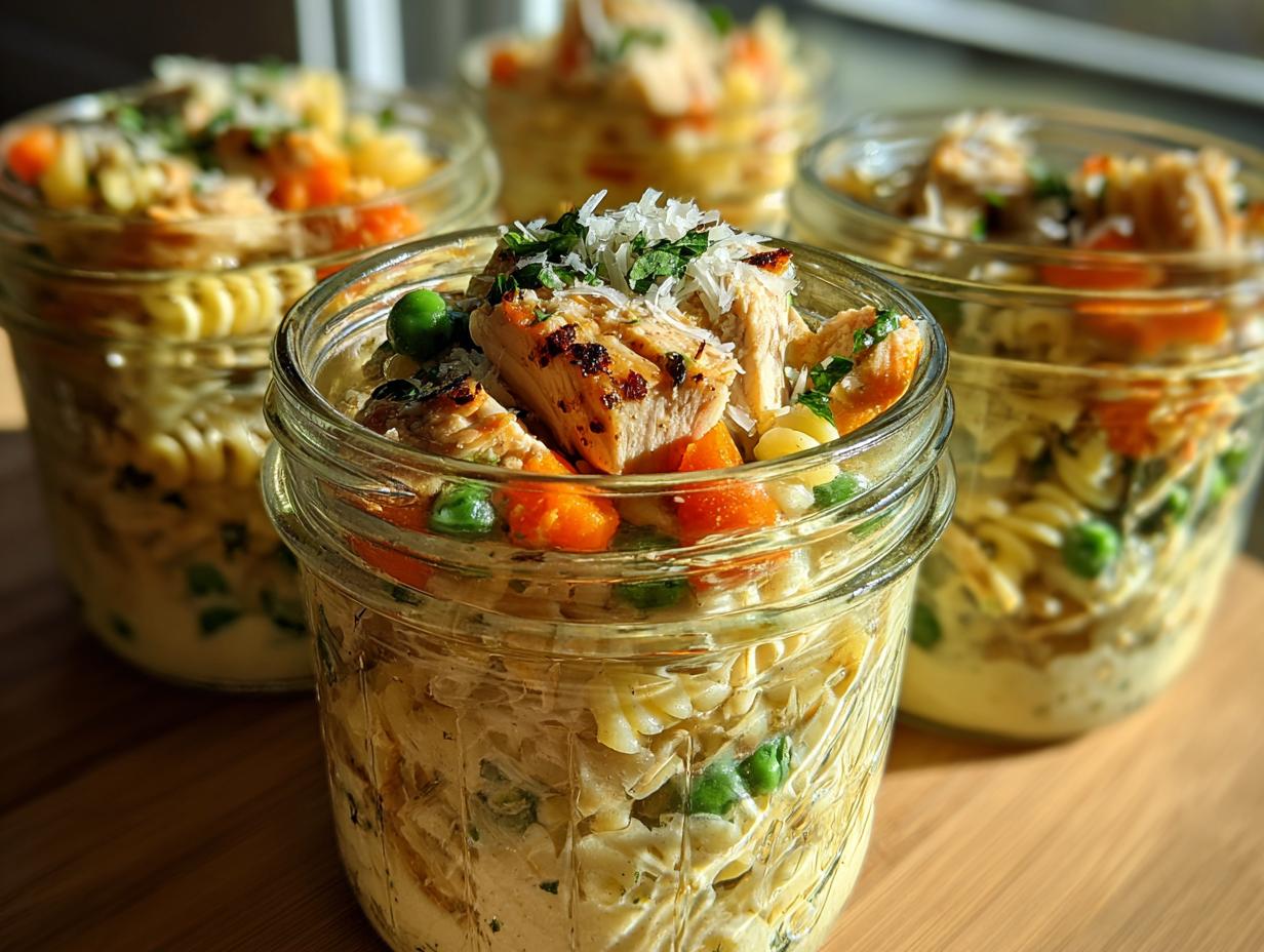 Creamy High-Protein Chicken Alfredo (Meal Prep Jars!)