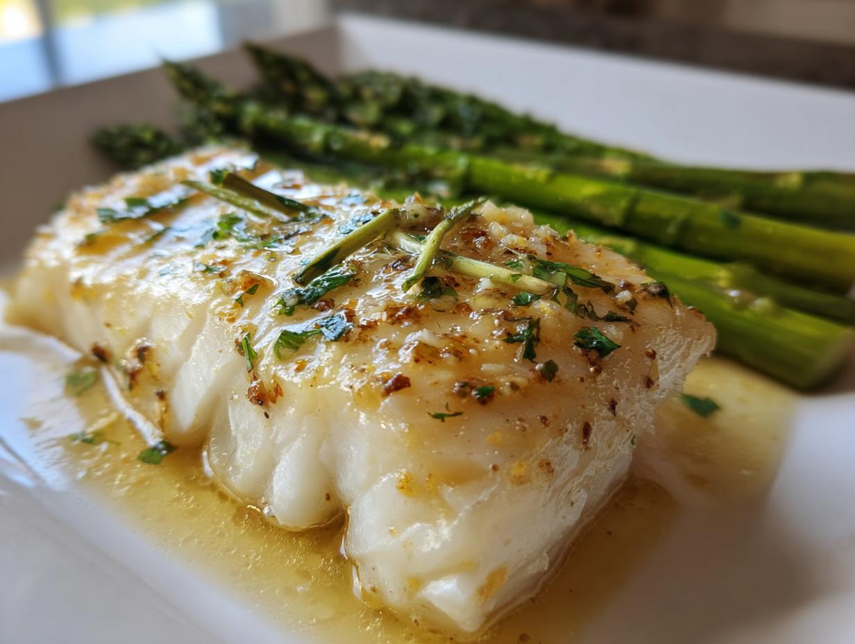 Garlic Butter Cod with Lemon Asparagus