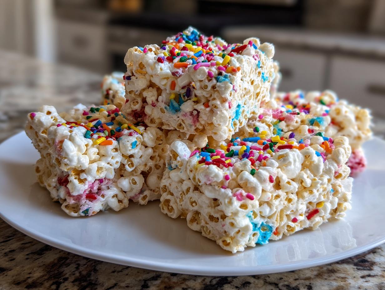 Homemade Funfetti Marshmallow Popcorn Treats