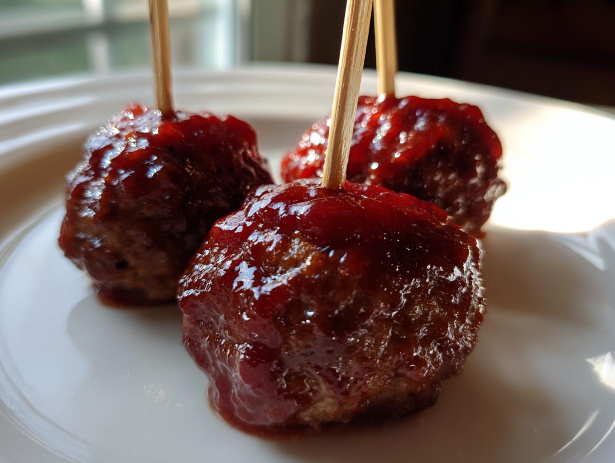 Mini Meatball Skewers with Cranberry Glaze