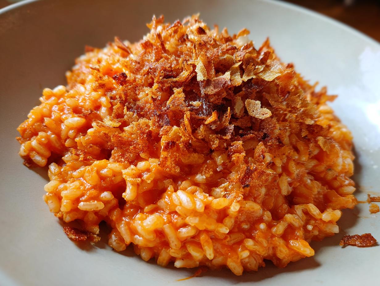🍅 Creamy Tomato Risotto with Crispy Garlic Crumbs