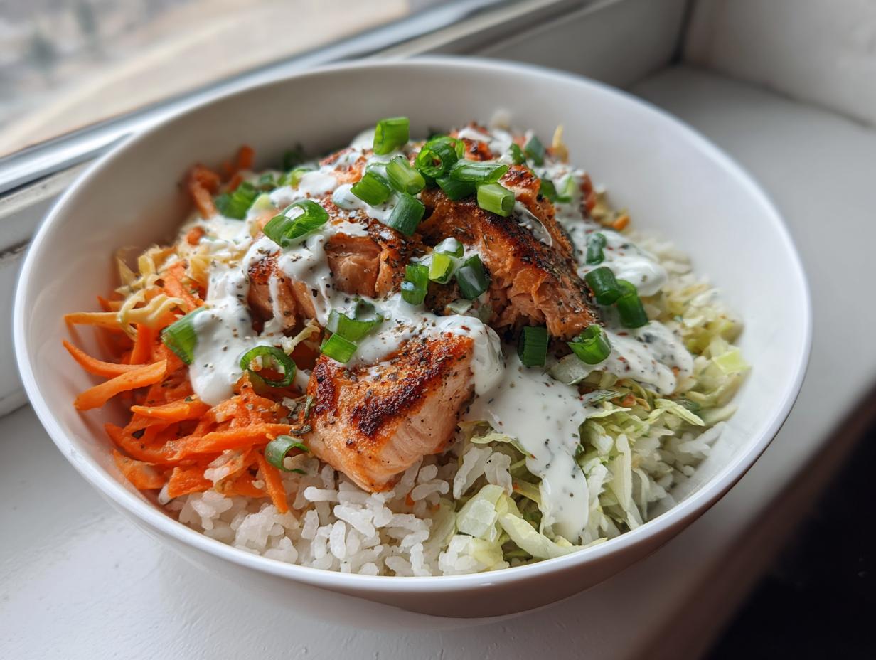 Salmon Rice Bowl with Spicy Yogurt Sauce