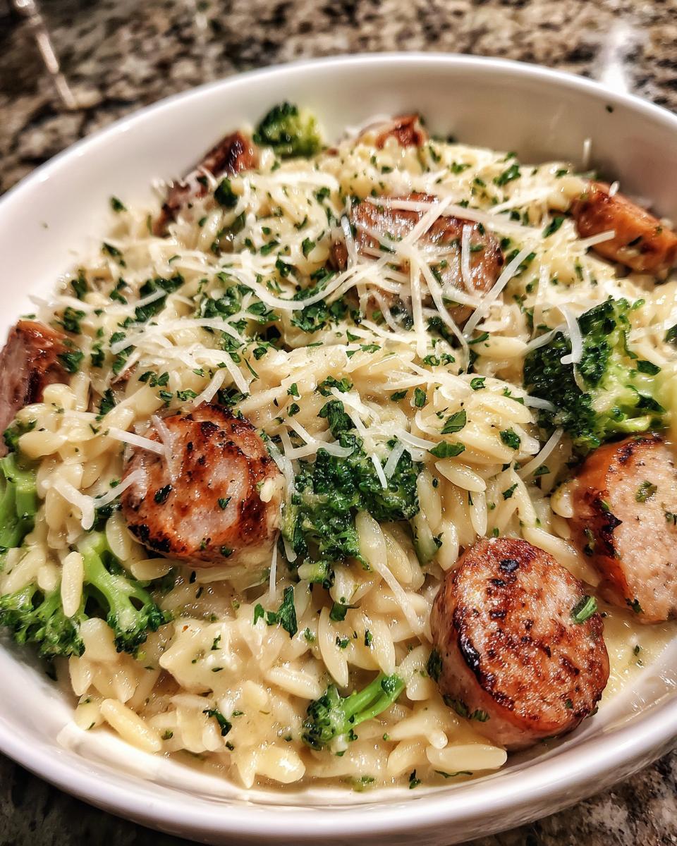 chicken sausage and broccoli orzo - detail 2