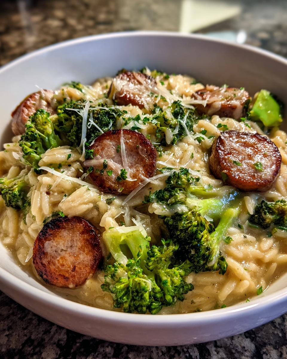 chicken sausage and broccoli orzo - detail 3