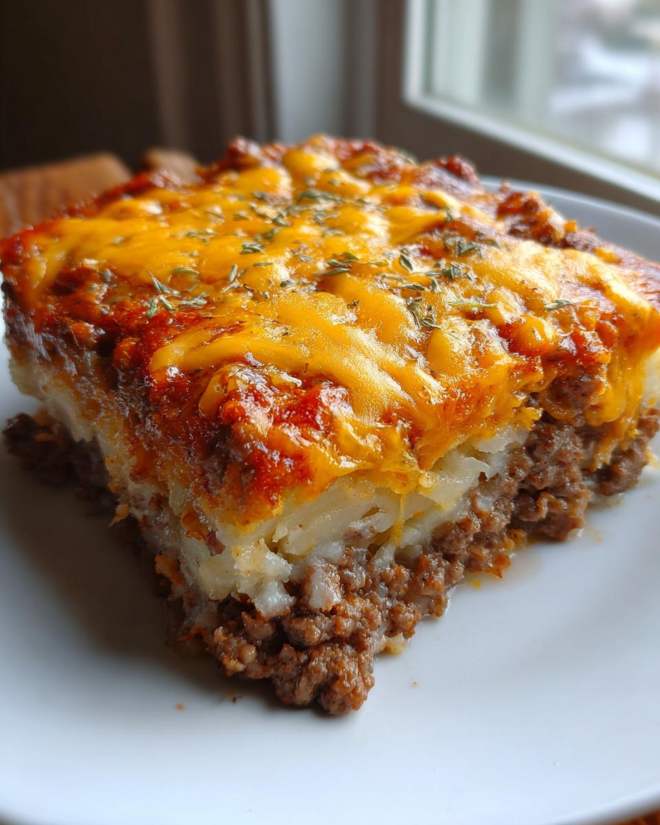 hobo casserole with ground beef and potatoes - detail 2